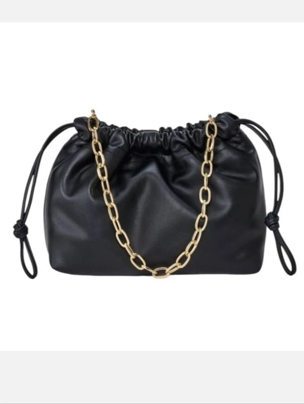 Universal Thread Black Faux-Leather Drawstring Clutch with Gold Chain